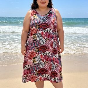 Blue Sky Multicolor Floral Midi Dress 2X Sleeveless Flowy Boho Plus Size Rayon